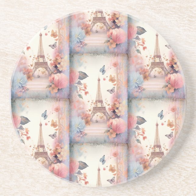 Eiffel Tower Butterflies and Flowers Coaster (Front)