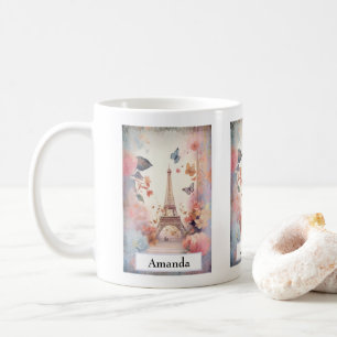 Eiffel Tower Butterflies and Flowers Coffee Mug