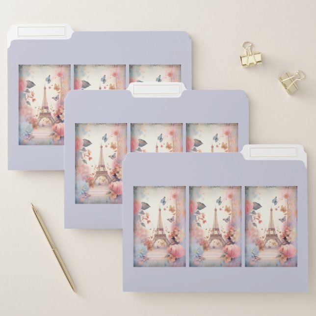 Eiffel Tower Butterflies and Flowers File Folder (Set)