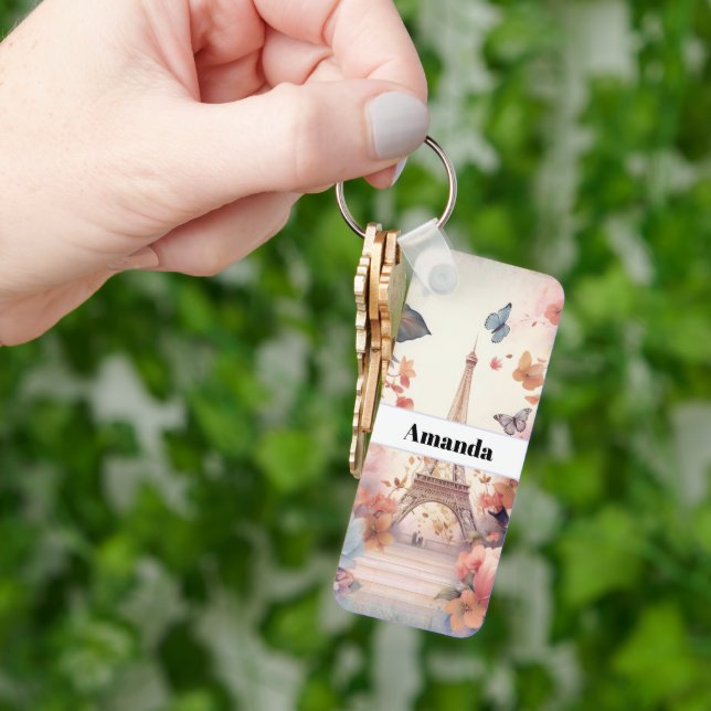 Eiffel Tower Butterflies and Flowers Keychain (Hand)