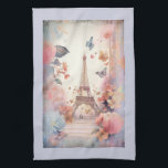 Eiffel Tower Butterflies and Flowers Kitchen Towel<br><div class="desc">A kitchen towel with a stylized Eiffel tower image surrounded by pretty butterflies and delicate garden flowers.</div>