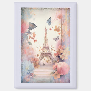 Eiffel Tower Butterflies and Flowers Magnet
