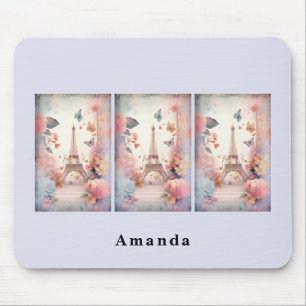 Eiffel Tower Butterflies and Flowers Mouse Pad