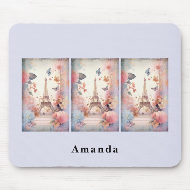 Eiffel Tower Butterflies and Flowers Mouse Pad (Front)