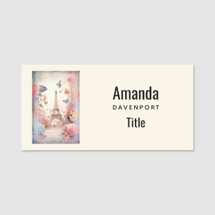 Eiffel Tower Butterflies and Flowers Name Tag
