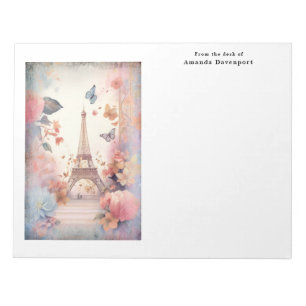 Eiffel Tower Butterflies and Flowers Notepad