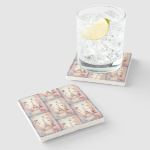 Eiffel Tower Butterflies and Flowers Pattern Stone Coaster