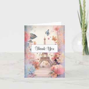 Eiffel Tower Butterflies and Flowers Thank You Card