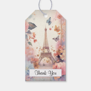Eiffel Tower Butterflies and Flowers Thank You Gift Tags