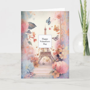 Eiffel Tower Butterflies and Flowers Valentine's Holiday Card
