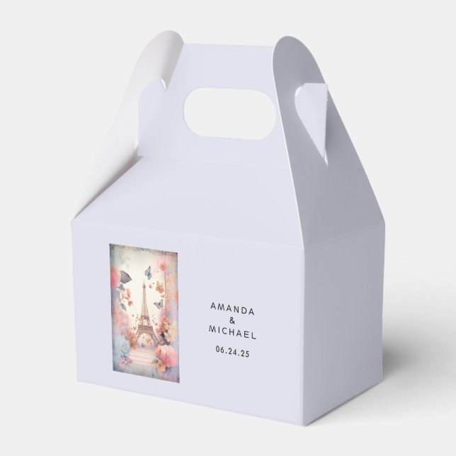Eiffel Tower Butterflies and Flowers Wedding Favor Boxes (Front Side)