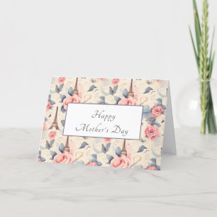 Eiffel Tower Butterfly and Roses Mother's Day Holiday Card