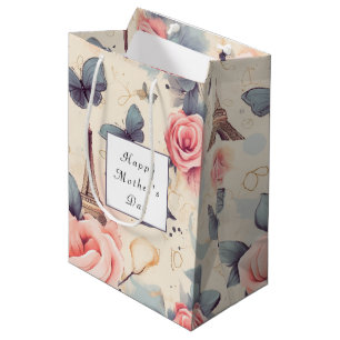 Eiffel Tower Butterfly and Roses Mother's Day Medium Gift Bag