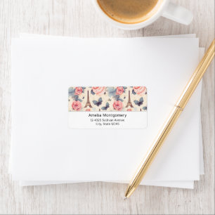 Eiffel Tower Butterfly and Roses Pattern Address Label
