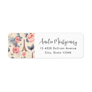 Eiffel Tower Butterfly and Roses Pattern - Address Label