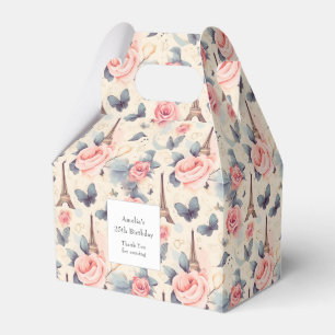 Eiffel Tower Butterfly and Roses Pattern Birthday Favor Boxes