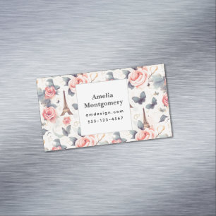 Eiffel Tower Butterfly and Roses Pattern Business Card Magnet
