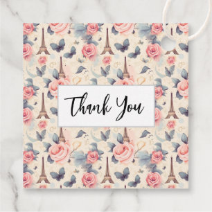 Eiffel Tower Butterfly and Roses Pattern Favor Tags