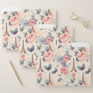 Eiffel Tower Butterfly and Roses Pattern File Folder