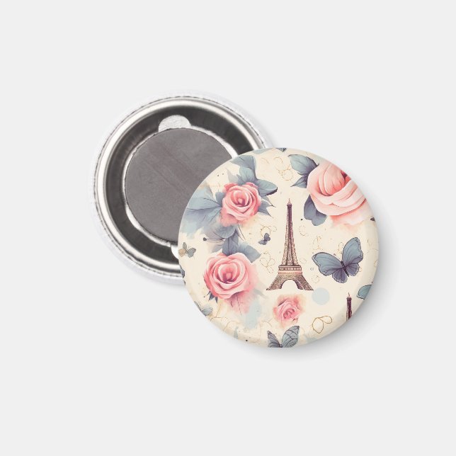Eiffel Tower Butterfly and Roses Pattern Magnet (Front/Back)