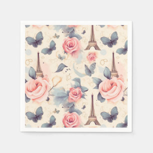 Eiffel Tower Butterfly and Roses Pattern Napkins