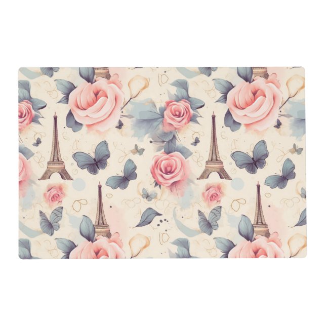 Eiffel Tower Butterfly and Roses Pattern Placemat (Front)
