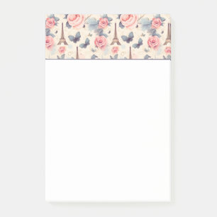 Eiffel Tower Butterfly and Roses Pattern Post-it Notes
