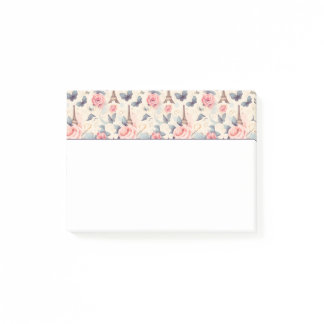 Eiffel Tower Butterfly and Roses Pattern Post-it Notes