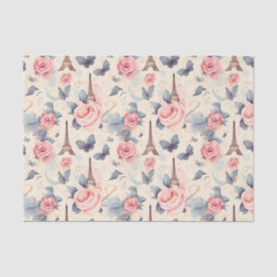 Eiffel Tower Butterfly and Roses Pattern Tissue Paper