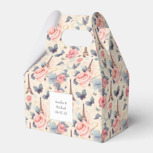 Eiffel Tower Butterfly and Roses Pattern Wedding Favor Boxes