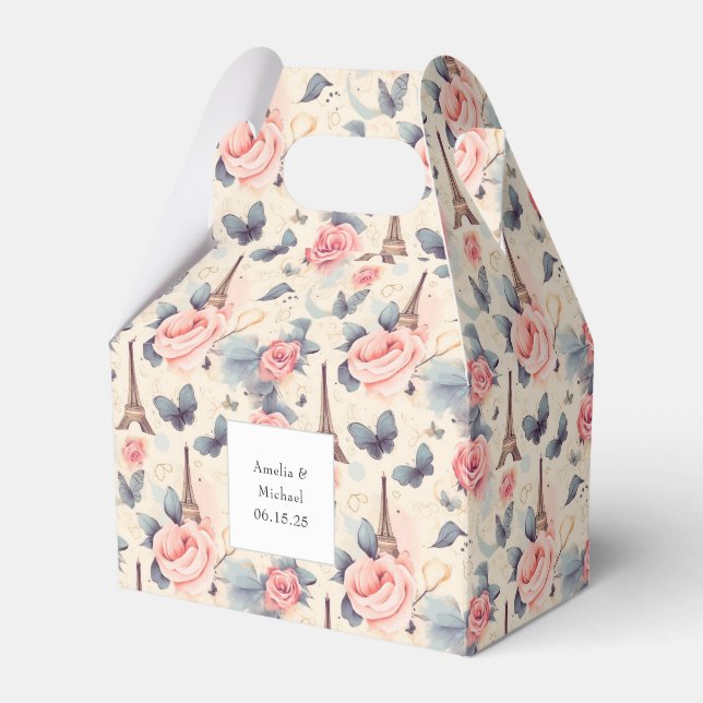 Eiffel Tower Butterfly and Roses Pattern Wedding Favor Boxes (Front Side)