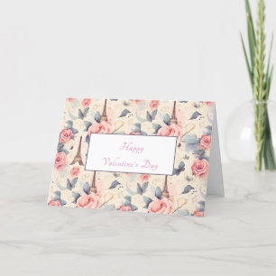 Eiffel Tower Butterfly and Roses Valentine's Day Holiday Card