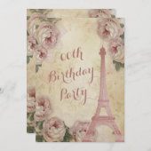 Eiffel Tower Cabbage Roses Any Age Birthday Party Invitation (Front/Back)