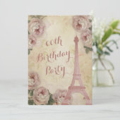 Eiffel Tower Cabbage Roses Any Age Birthday Party Invitation (Standing Front)