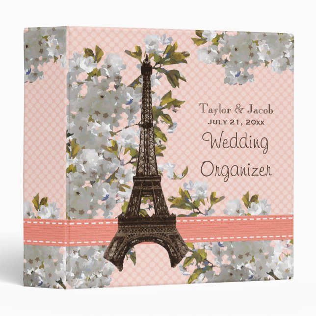 Eiffel Tower Cherry Blossom Wedding Organizer Binder (Front/Spine)