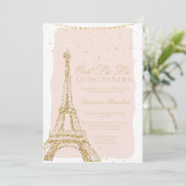 Eiffel tower chic gold glitter blush quinceanera invitation (Standing Front)
