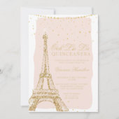 Eiffel tower chic gold glitter blush quinceanera invitation (Front)