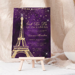 Eiffel tower chic gold glitter purple quinceanera invitation
