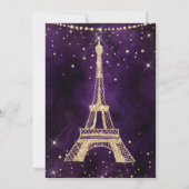 Eiffel tower chic gold glitter purple Sweet 16 Invitation (Back)