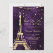 Eiffel tower chic gold glitter purple Sweet 16 Invitation (Front)