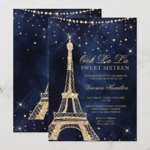 Eiffel tower chic gold glitter sparkle Sweet 16 Invitation