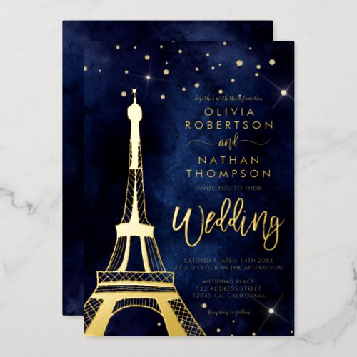 Eiffel tower chic gold glitter sparkle wedding foil invitation