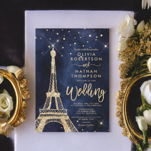 Eiffel tower chic gold glitter sparkle wedding invitation
