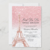 Eiffel tower chic pink glitter marble Sweet 16 Invitation (Front)