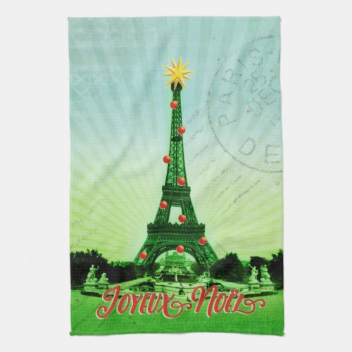 Eiffel Tower Christmas Collage Kitchen Towel