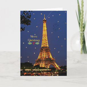 Eiffel Tower Christmas, festive holiday photograph Card