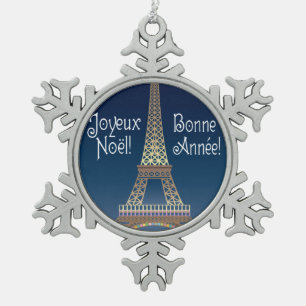 Eiffel Tower Christmas Pewter Ornament