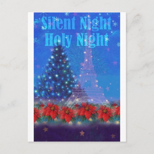 Eiffel Tower Christmas Pine Poinsettia Postcard