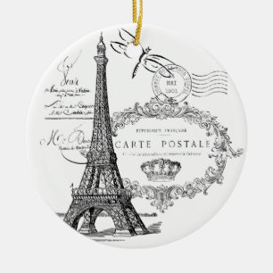 Eiffel tower collage ceramic ornament