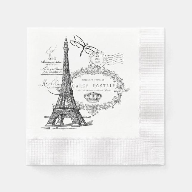 Eiffel tower collage paper napkins (Front)